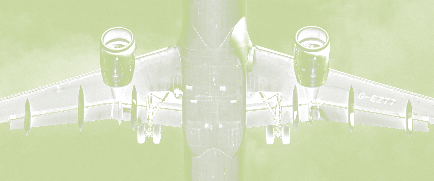 Plane taking off, green duotone