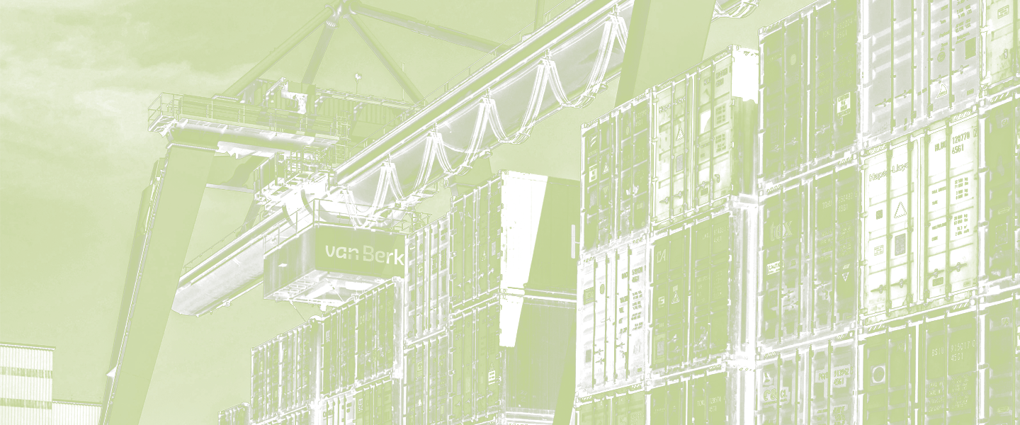 Cargo containers and crane, in green duotone